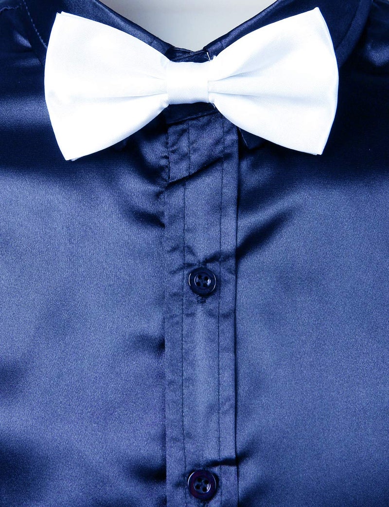 ZEROYAA Men's Luxury Shiny Silk Like Satin Button Up Dress Shirts ZLCL14-Navy Medium - Image 3